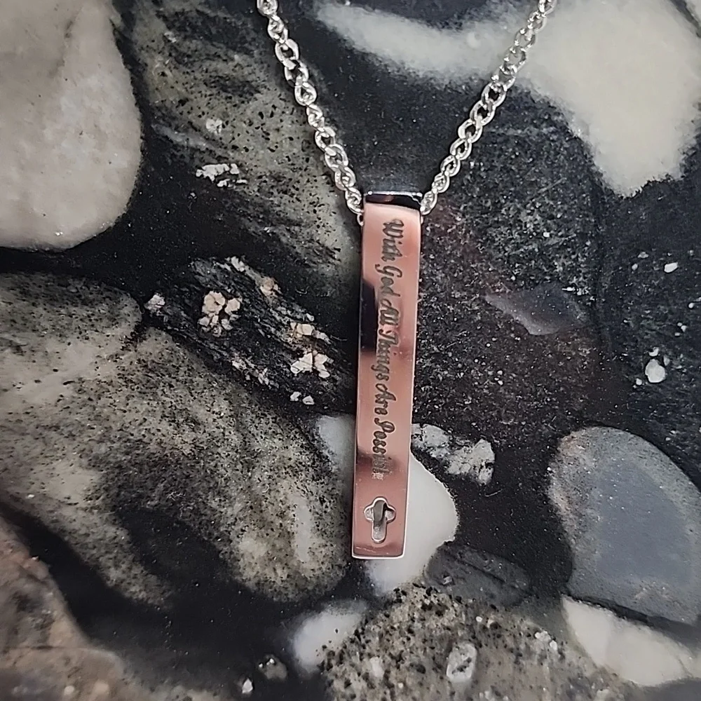 Stainless Inspirational Bible Verse Bar Nercklace.